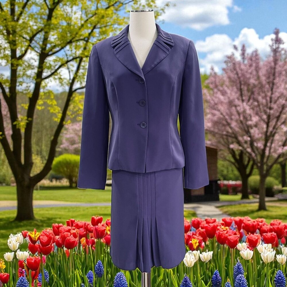 Purple NYP Skirt Suit Womens 8 Business Church Modest‎ Pleated Blazer Lined Set